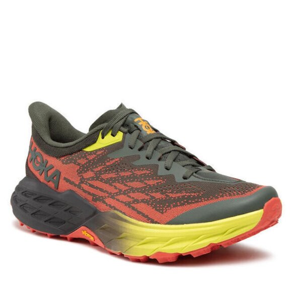 Hoka One One Men\'s Olive Red Neon Speedgoat 5 Athletic Running Shoes Size 12D main image 6